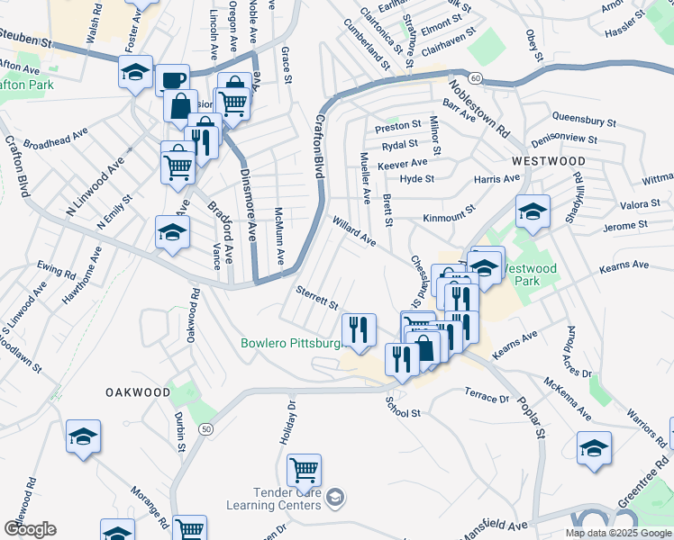 map of restaurants, bars, coffee shops, grocery stores, and more near 1723 Barr Avenue in Pittsburgh