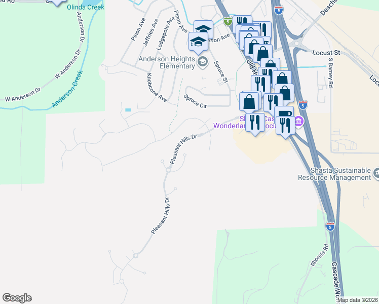 map of restaurants, bars, coffee shops, grocery stores, and more near 20292 Domaine Place in Anderson