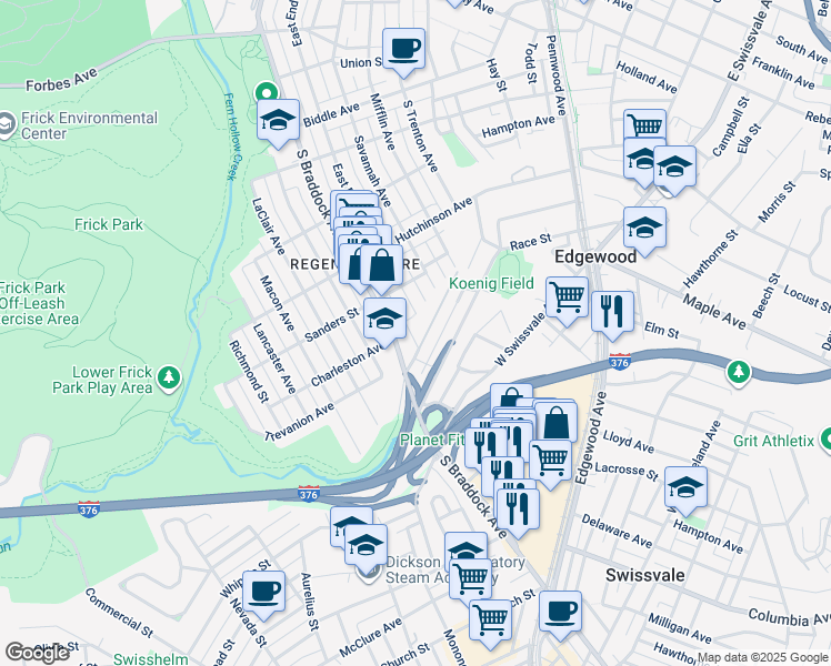 map of restaurants, bars, coffee shops, grocery stores, and more near 550 Allenby Avenue in Pittsburgh