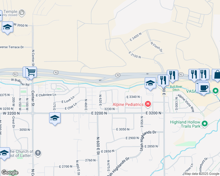 map of restaurants, bars, coffee shops, grocery stores, and more near 687 East 3420 North in Lehi