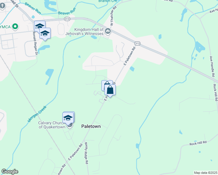 map of restaurants, bars, coffee shops, grocery stores, and more near 322 East Paletown Road in Quakertown