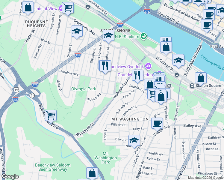 map of restaurants, bars, coffee shops, grocery stores, and more near 327 Amabell Street in Pittsburgh