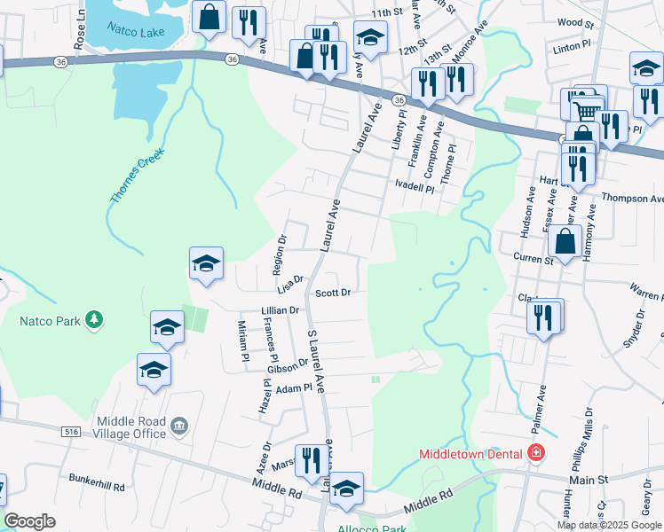 map of restaurants, bars, coffee shops, grocery stores, and more near 8 Campo Lane in Hazlet