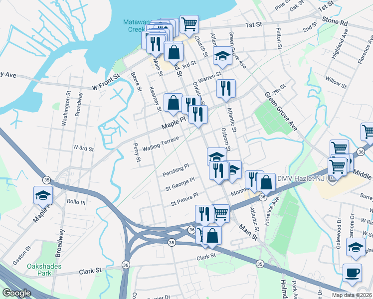 map of restaurants, bars, coffee shops, grocery stores, and more near 210 Main Street in Keyport