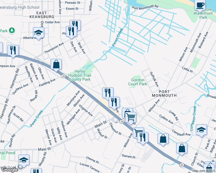 map of restaurants, bars, coffee shops, grocery stores, and more near 640 Bray Avenue in Middletown Township