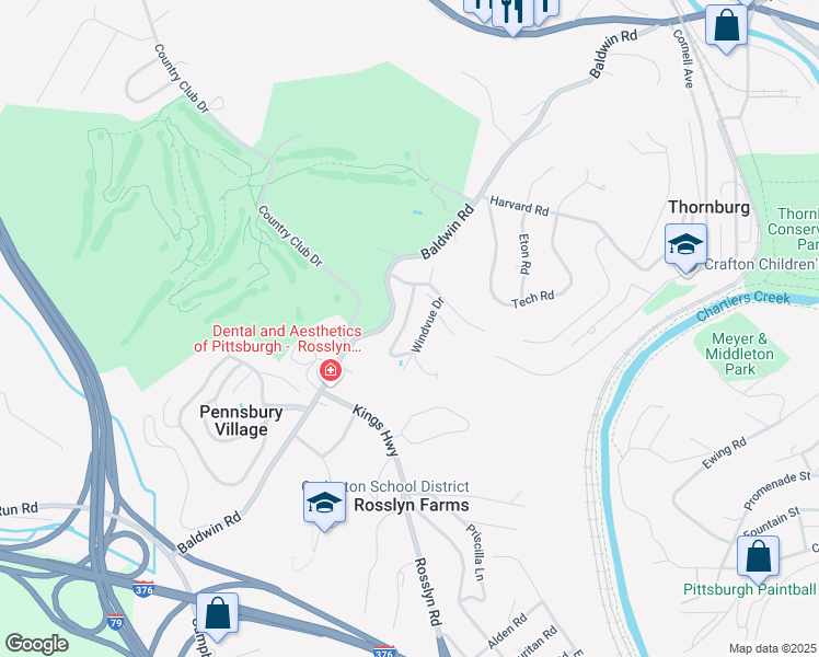 map of restaurants, bars, coffee shops, grocery stores, and more near 651 Woodcrest Drive in Pittsburgh