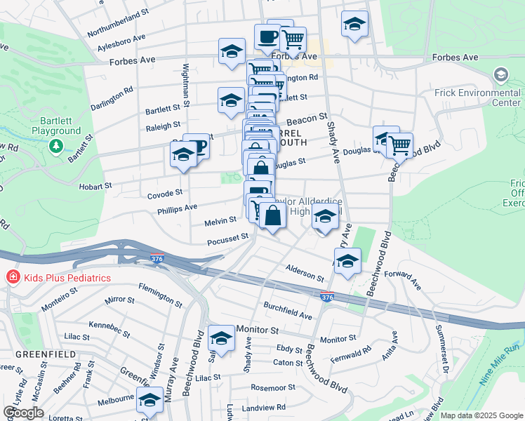 map of restaurants, bars, coffee shops, grocery stores, and more near 2329 Murray Avenue in Pittsburgh