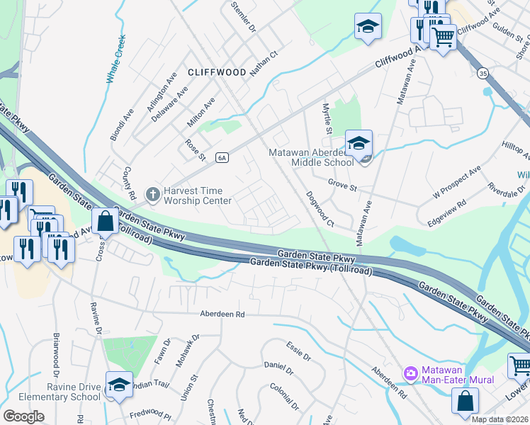 map of restaurants, bars, coffee shops, grocery stores, and more near 199 Cliffwood Avenue West in Monmouth County