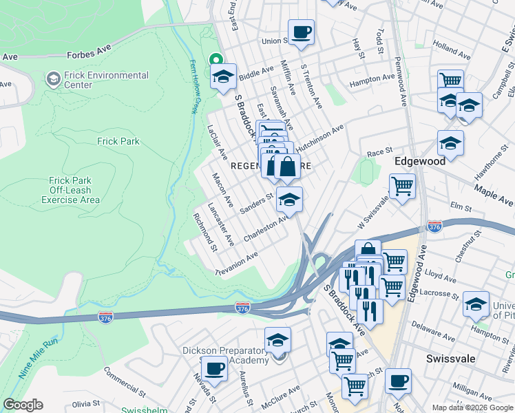 map of restaurants, bars, coffee shops, grocery stores, and more near 1200 Milton Street in Pittsburgh