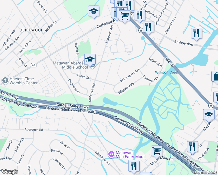 map of restaurants, bars, coffee shops, grocery stores, and more near 219 W Prospect Ave in Keyport