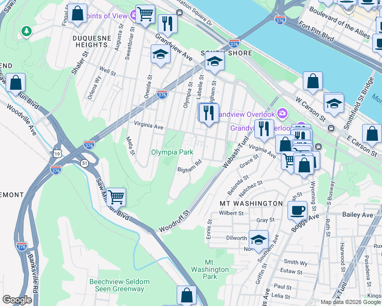 map of restaurants, bars, coffee shops, grocery stores, and more near 440 Sulgrave Road in Pittsburgh