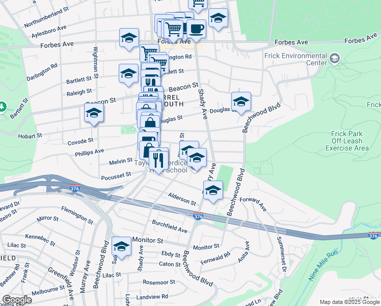 map of restaurants, bars, coffee shops, grocery stores, and more near 5918 Nicholson Street in Pittsburgh