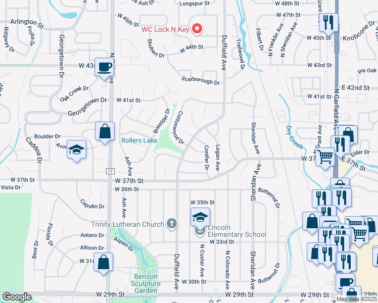 map of restaurants, bars, coffee shops, grocery stores, and more near 926 Bayberry Dr in Loveland