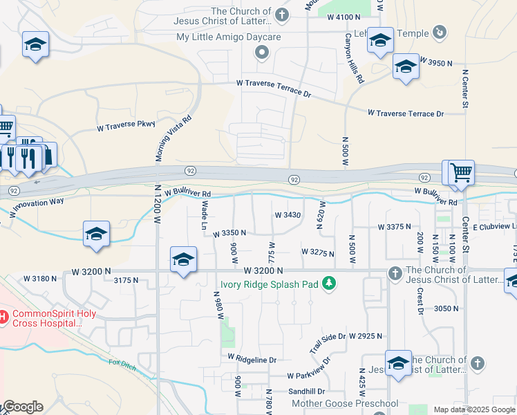 map of restaurants, bars, coffee shops, grocery stores, and more near 862 North 3540 West in Lehi