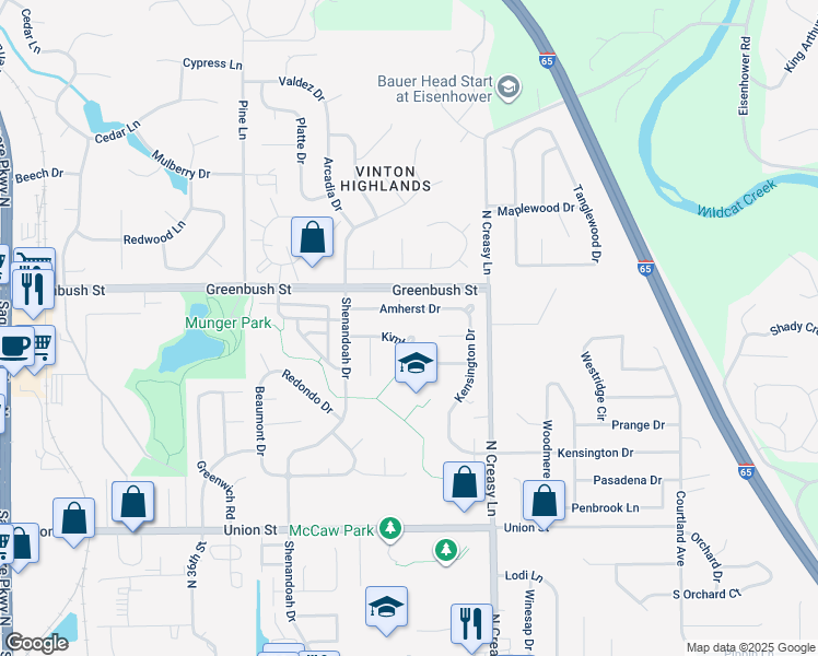 map of restaurants, bars, coffee shops, grocery stores, and more near 3740 Kimberly Dr in Lafayette