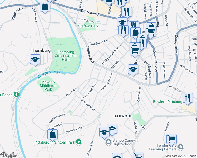 map of restaurants, bars, coffee shops, grocery stores, and more near 41 South Linwood Avenue in Pittsburgh