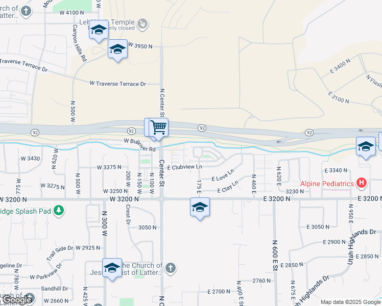 map of restaurants, bars, coffee shops, grocery stores, and more near 3453 North Ace Lane in Lehi