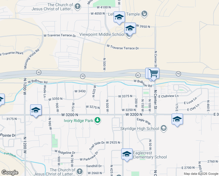 map of restaurants, bars, coffee shops, grocery stores, and more near 3456 North 7200 West in Lehi