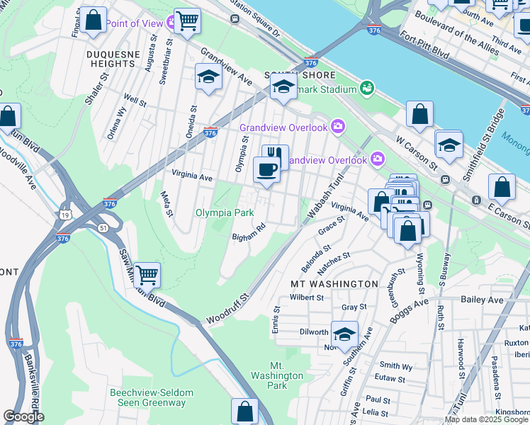 map of restaurants, bars, coffee shops, grocery stores, and more near 432 Bigham Street in Pittsburgh