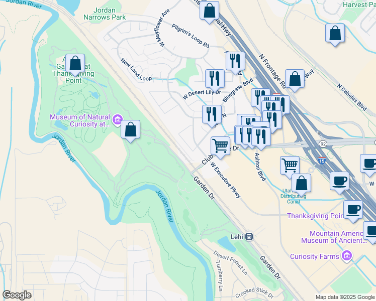 map of restaurants, bars, coffee shops, grocery stores, and more near 3477 Bear Hollow Way in Lehi