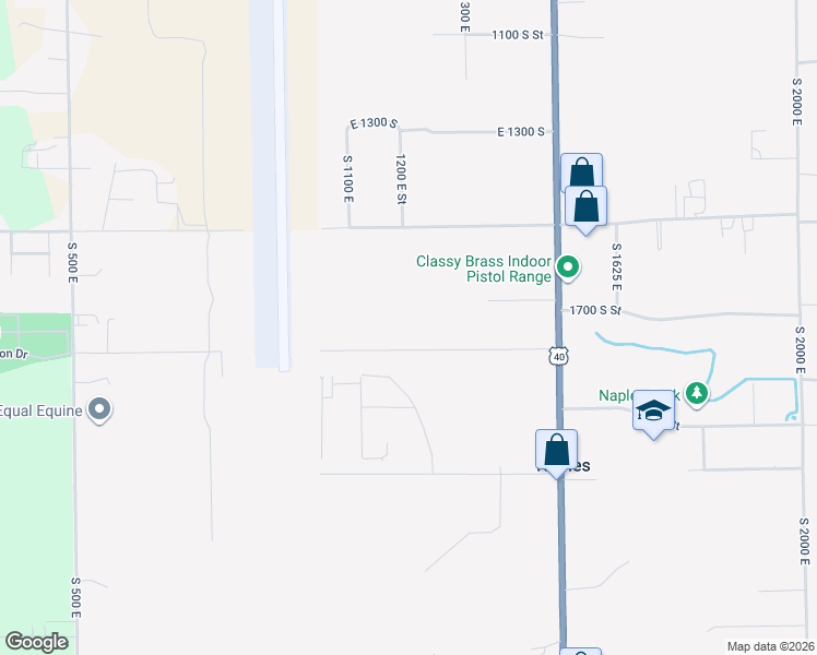 map of restaurants, bars, coffee shops, grocery stores, and more near 1199 East 1750 South in Vernal