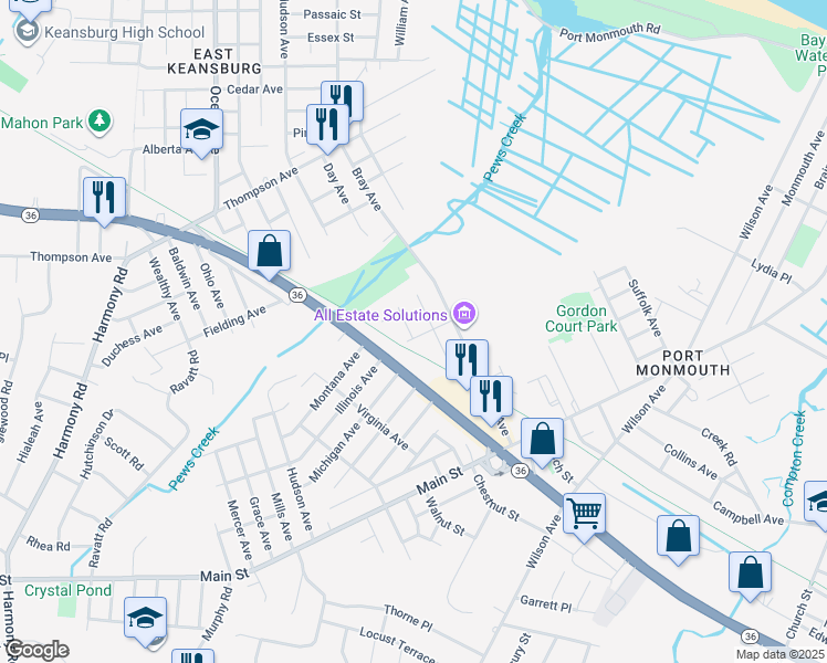 map of restaurants, bars, coffee shops, grocery stores, and more near 14 Central Avenue in Port Monmouth