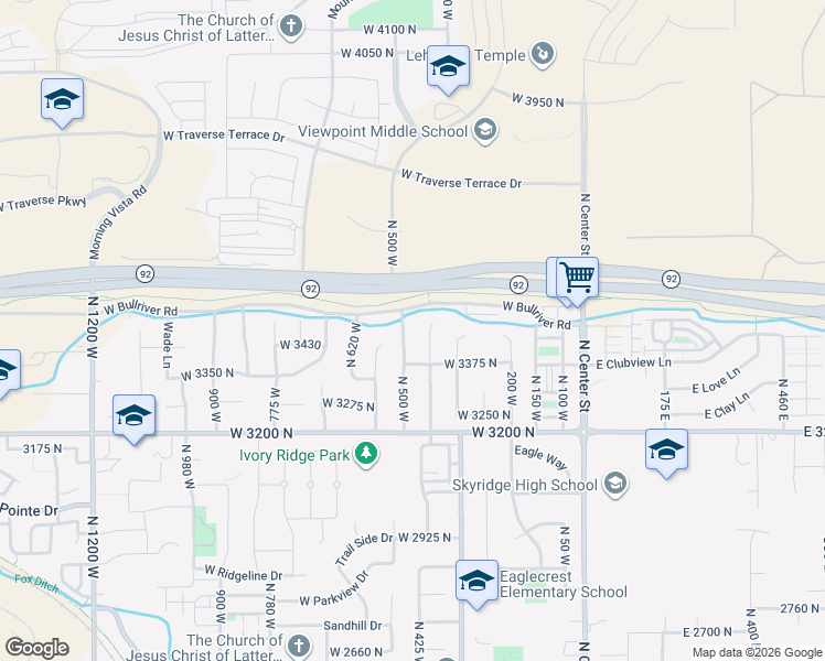 map of restaurants, bars, coffee shops, grocery stores, and more near 3456 North 7200 West in Lehi