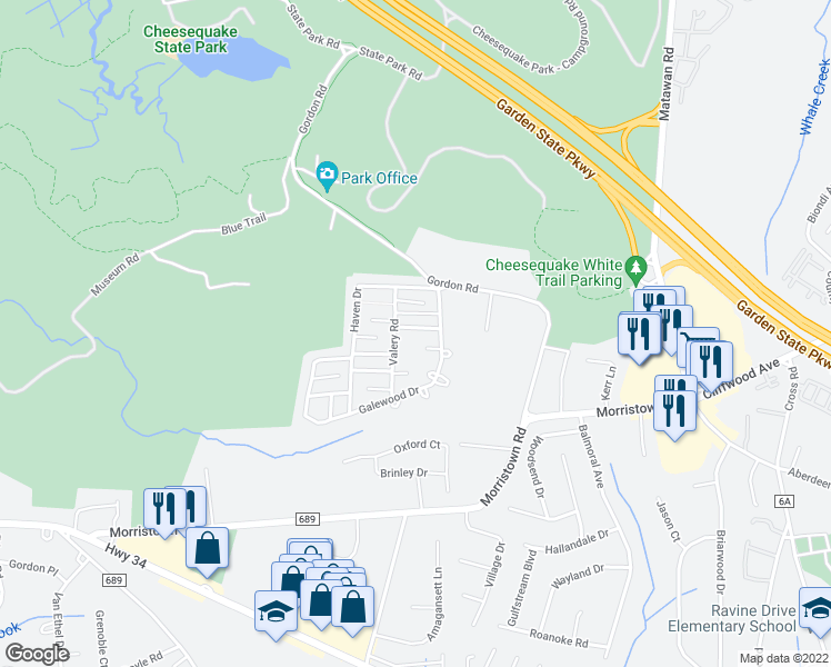 map of restaurants, bars, coffee shops, grocery stores, and more near 4 Minnesota Drive in Matawan