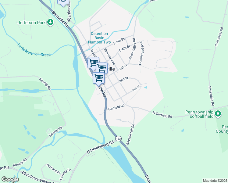 map of restaurants, bars, coffee shops, grocery stores, and more near 119 West 2nd Street in Bernville