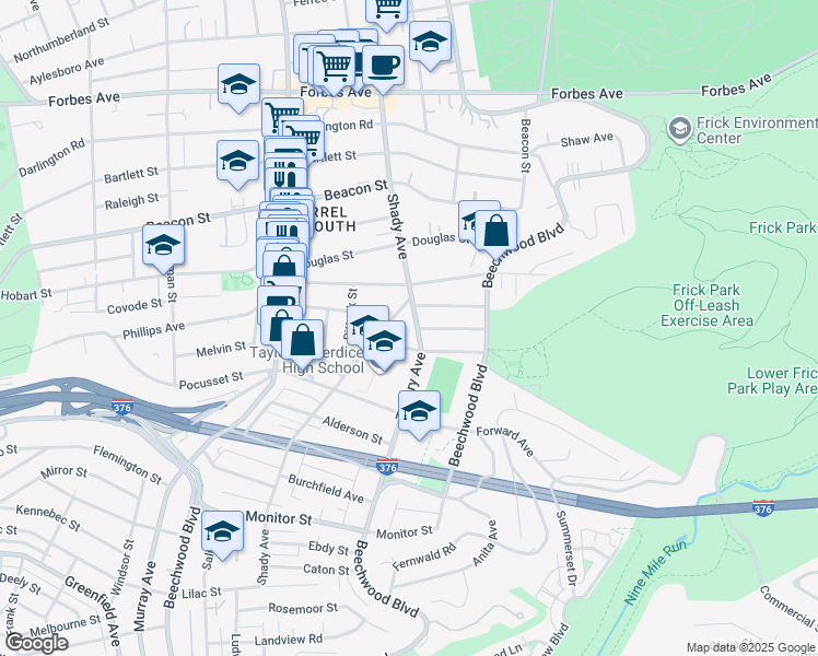 map of restaurants, bars, coffee shops, grocery stores, and more near in Pittsburgh
