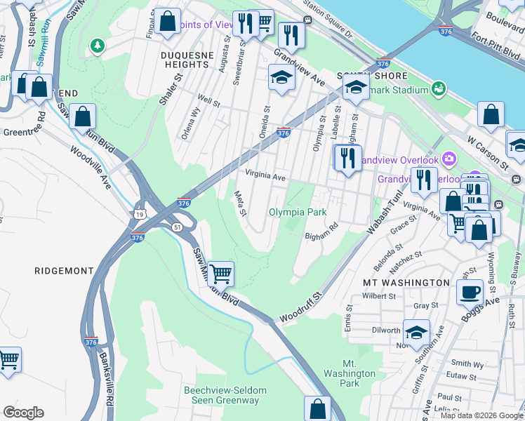 map of restaurants, bars, coffee shops, grocery stores, and more near 456 Meridan Street in Pittsburgh