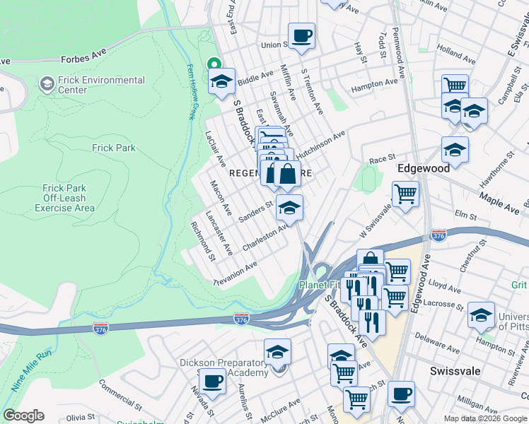 map of restaurants, bars, coffee shops, grocery stores, and more near 1200 Milton Street in Pittsburgh