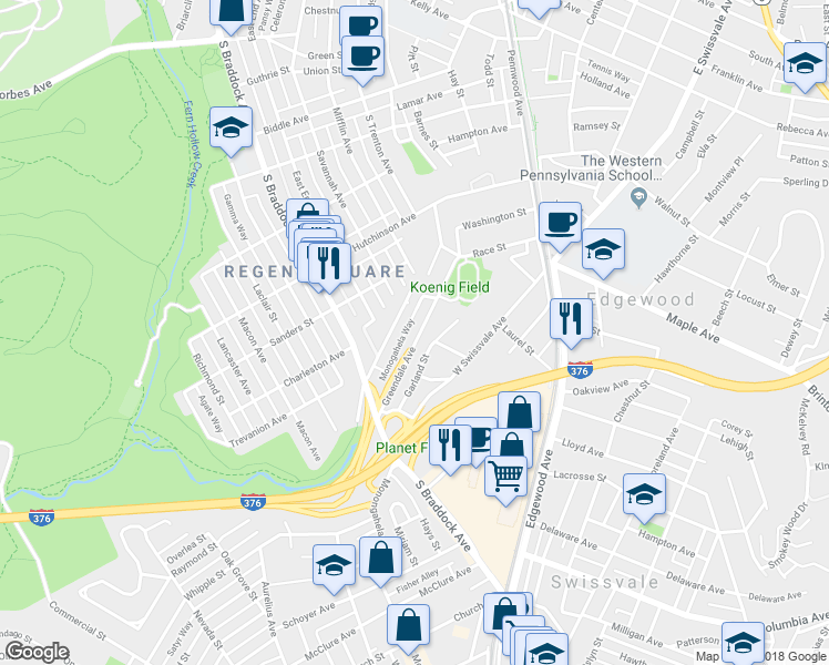 map of restaurants, bars, coffee shops, grocery stores, and more near 532 Greendale Avenue in Pittsburgh