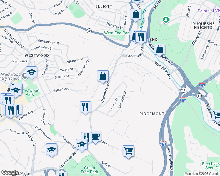 map of restaurants, bars, coffee shops, grocery stores, and more near 120 Verna St in Pittsburgh