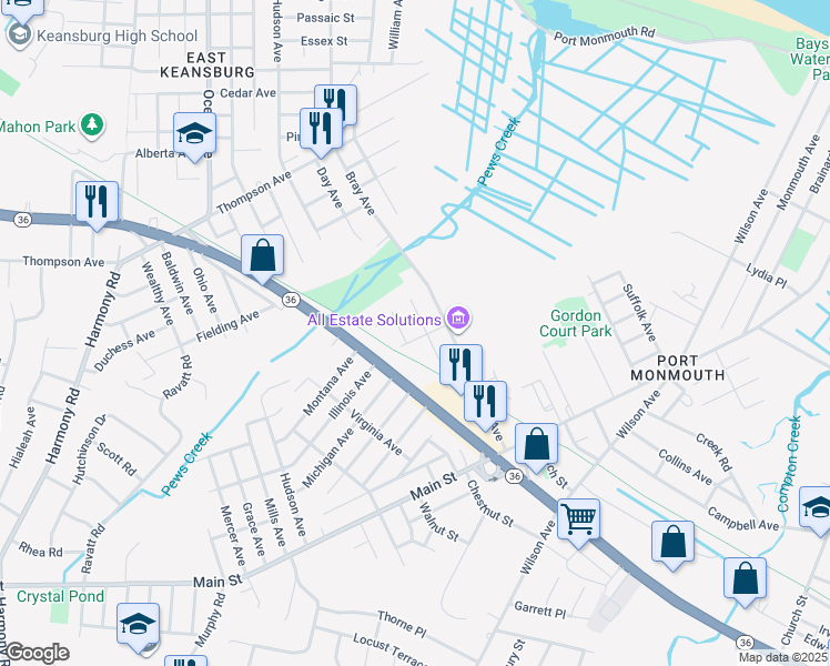 map of restaurants, bars, coffee shops, grocery stores, and more near 14 Central Avenue in Port Monmouth
