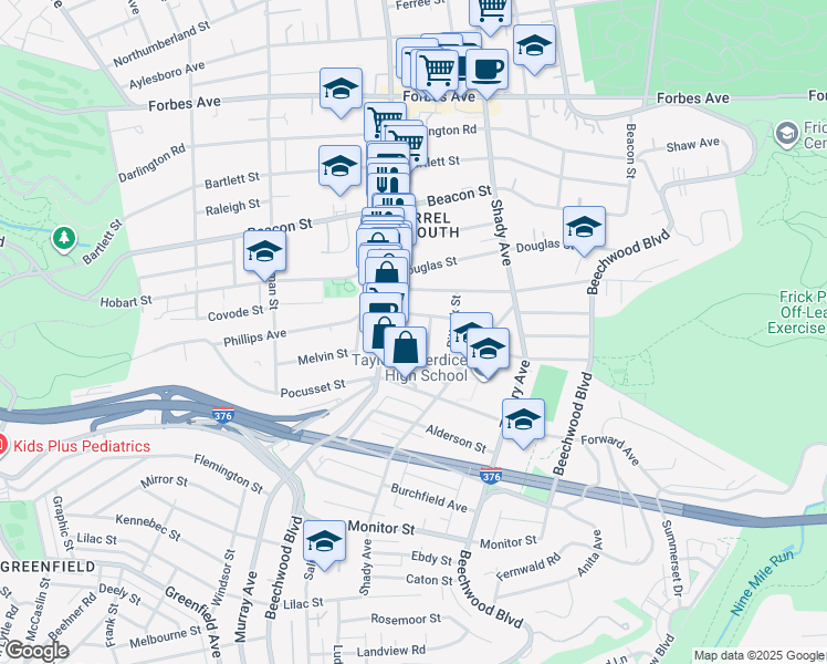 map of restaurants, bars, coffee shops, grocery stores, and more near 2310 Sherbrook Street in Pittsburgh