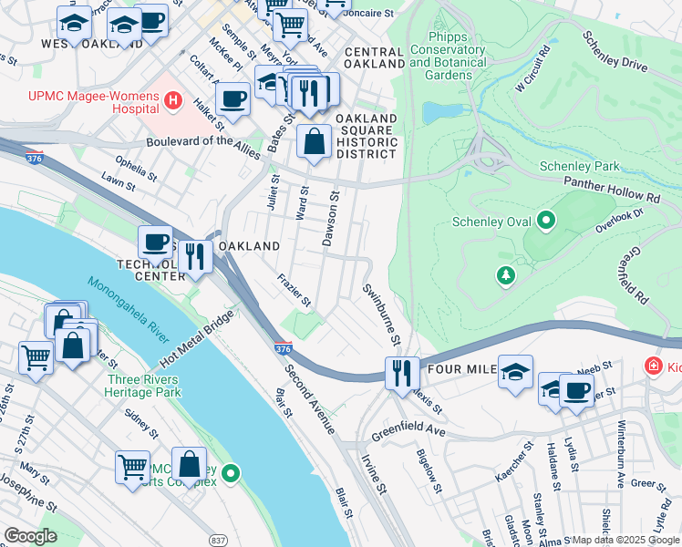 map of restaurants, bars, coffee shops, grocery stores, and more near 3255 Parkview Avenue in Pittsburgh