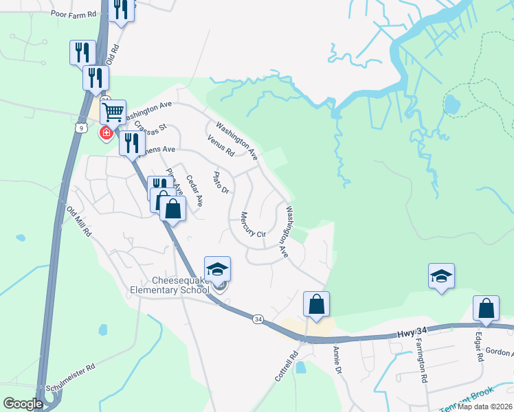 map of restaurants, bars, coffee shops, grocery stores, and more near 13 Jupiter Court in South Amboy