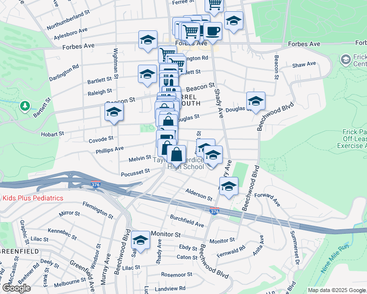 map of restaurants, bars, coffee shops, grocery stores, and more near 2310 Sherbrook Street in Pittsburgh