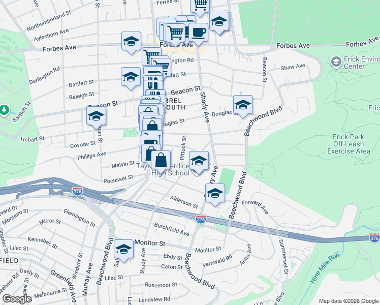 map of restaurants, bars, coffee shops, grocery stores, and more near 5918 Nicholson Street in Pittsburgh