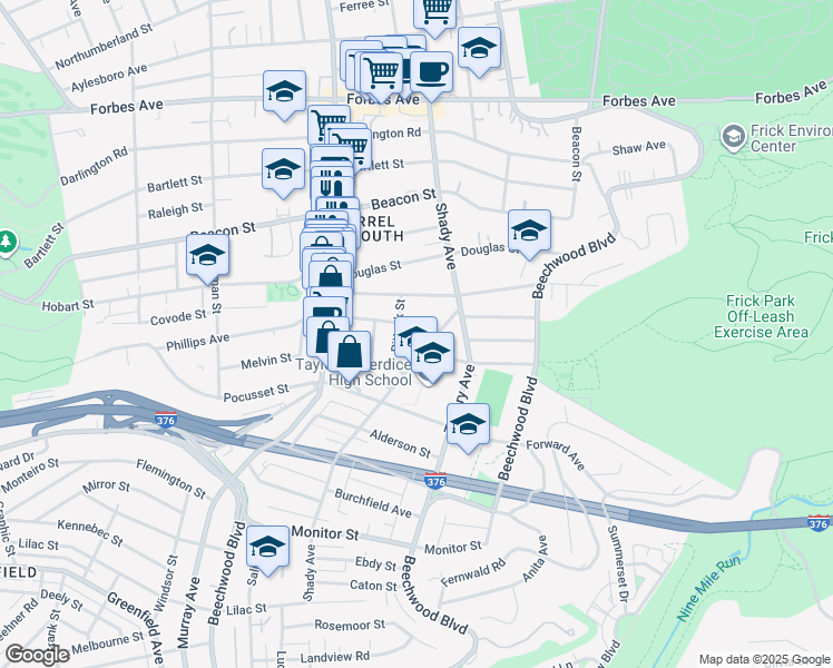 map of restaurants, bars, coffee shops, grocery stores, and more near 5918 Nicholson Street in Pittsburgh