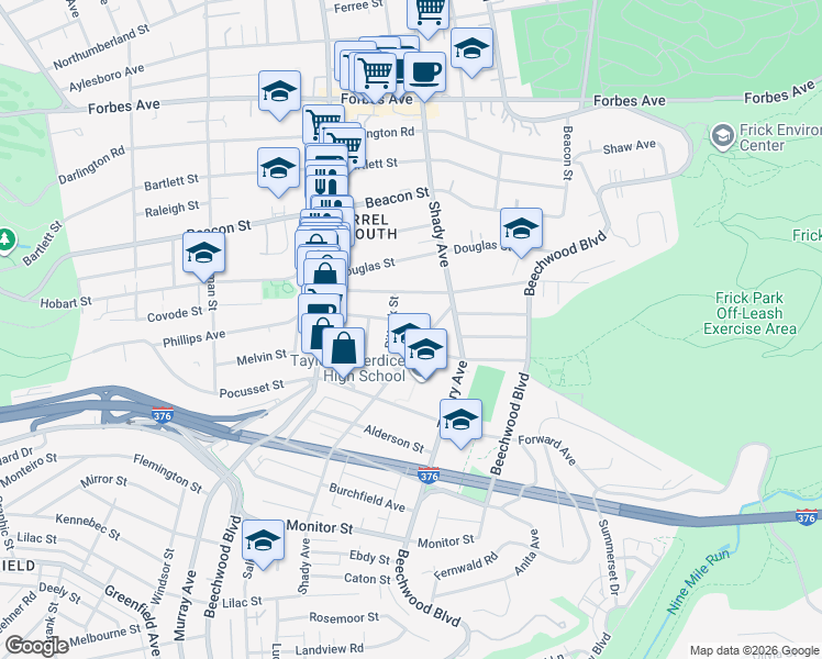 map of restaurants, bars, coffee shops, grocery stores, and more near 5918 Nicholson Street in Pittsburgh