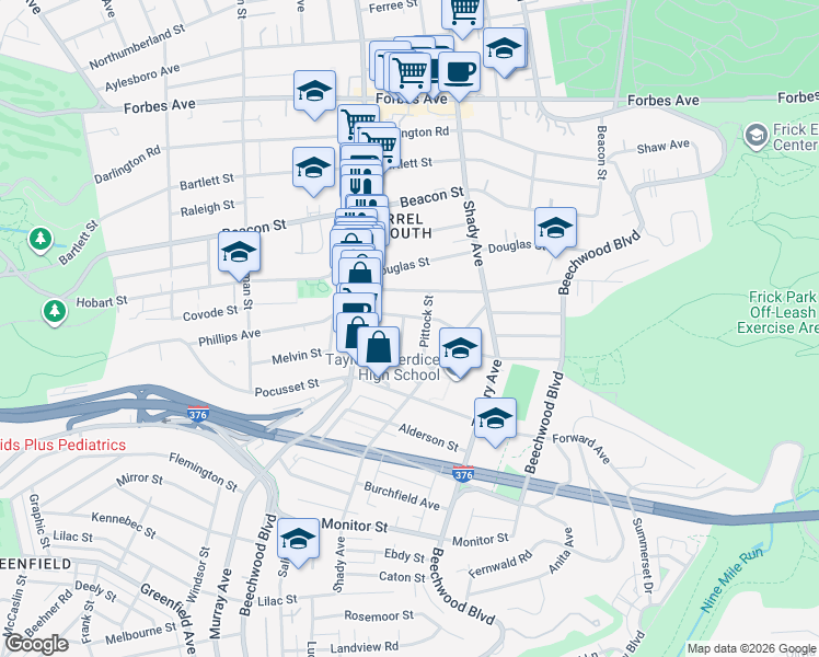 map of restaurants, bars, coffee shops, grocery stores, and more near 2310 Sherbrook Street in Pittsburgh