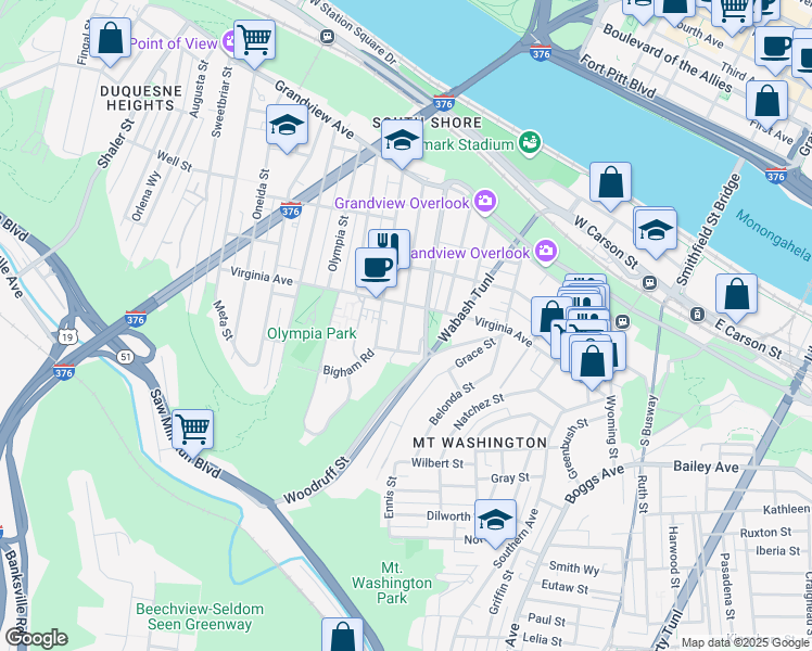 map of restaurants, bars, coffee shops, grocery stores, and more near 327 Amabell Street in Pittsburgh