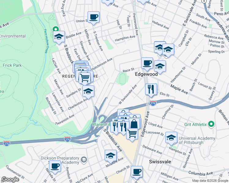 map of restaurants, bars, coffee shops, grocery stores, and more near 232 West Swissvale Avenue in Pittsburgh