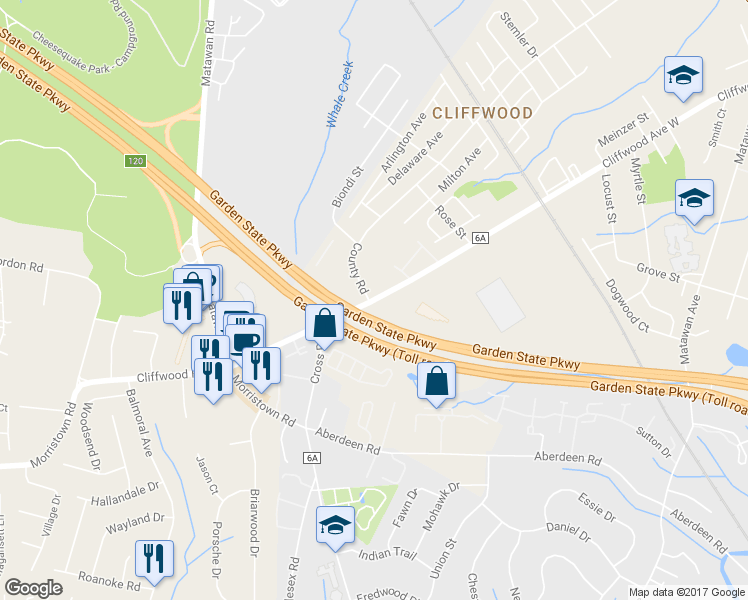 map of restaurants, bars, coffee shops, grocery stores, and more near 83-99 Cliffwood Ave in Aberdeen Township