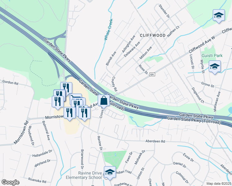 map of restaurants, bars, coffee shops, grocery stores, and more near 60 County Road in Aberdeen Township