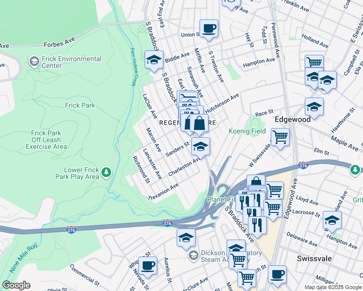 map of restaurants, bars, coffee shops, grocery stores, and more near 1200 Milton Street in Pittsburgh