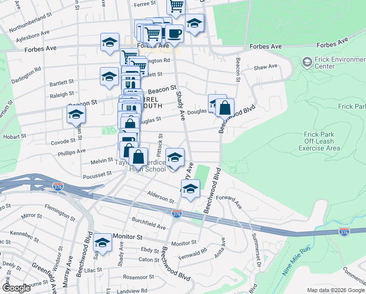map of restaurants, bars, coffee shops, grocery stores, and more near in Pittsburgh