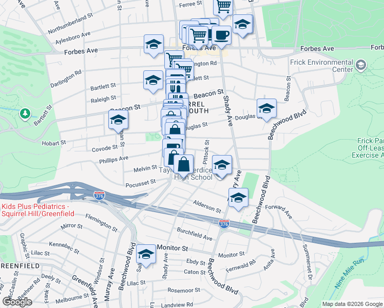 map of restaurants, bars, coffee shops, grocery stores, and more near 2310 Sherbrook Street in Pittsburgh